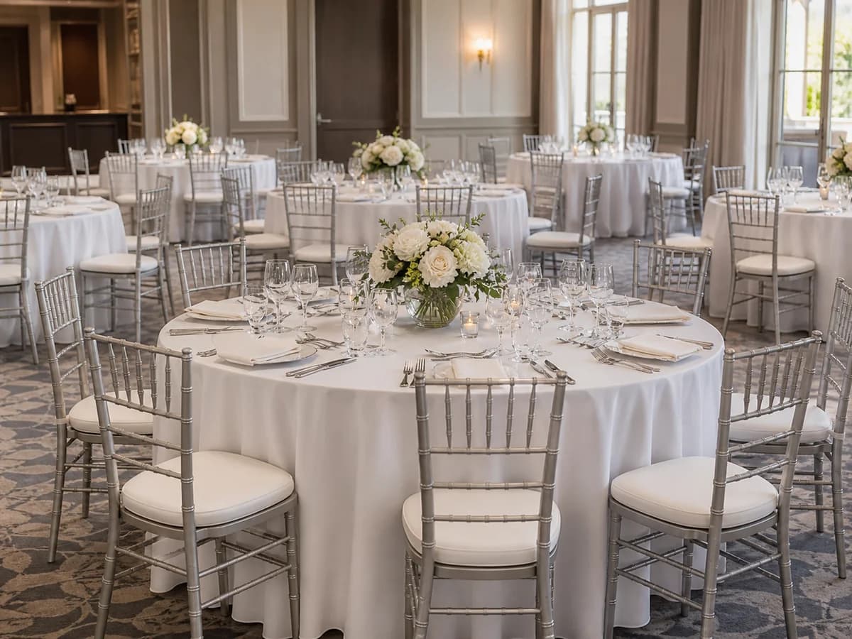 Round tables and chairs — reception