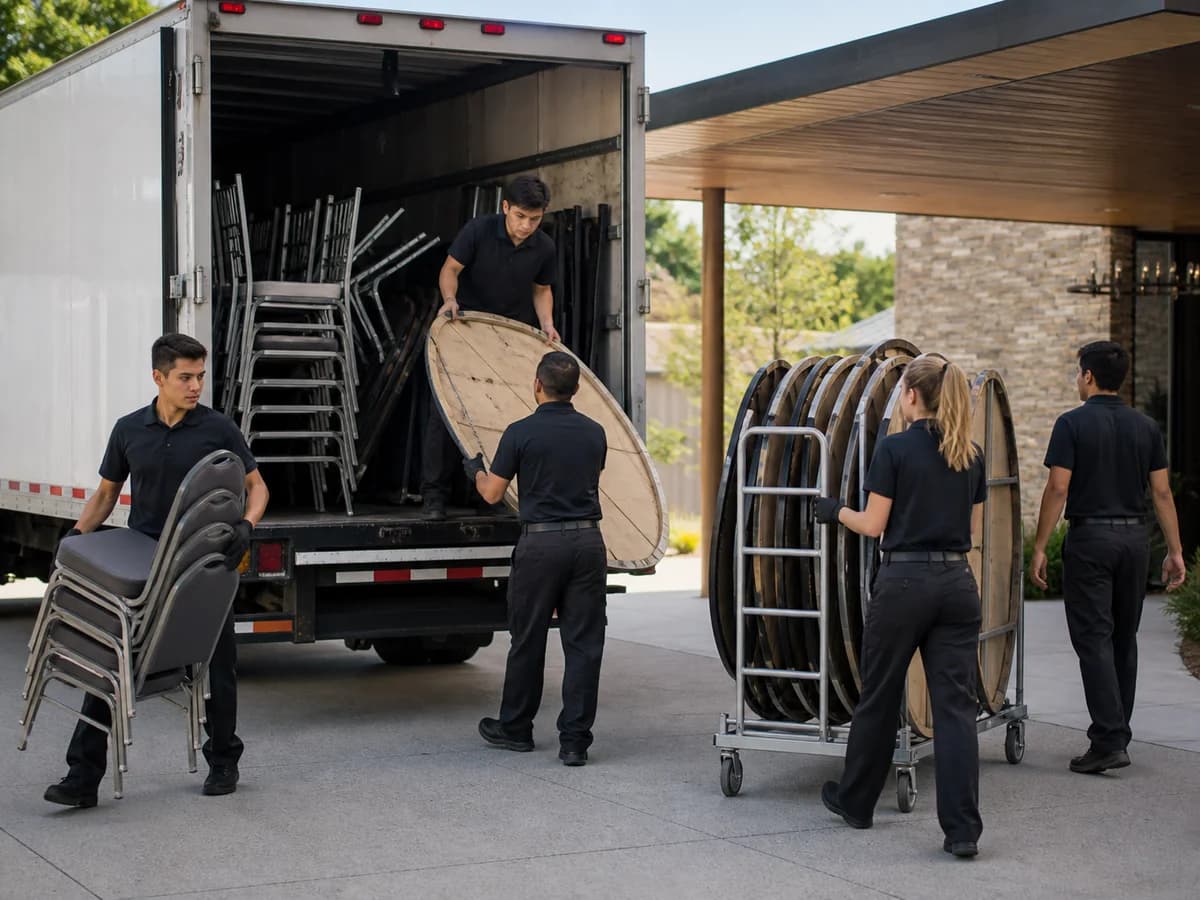 Sterling Event Rentals crew and equipment at an outdoor Chicago-area event