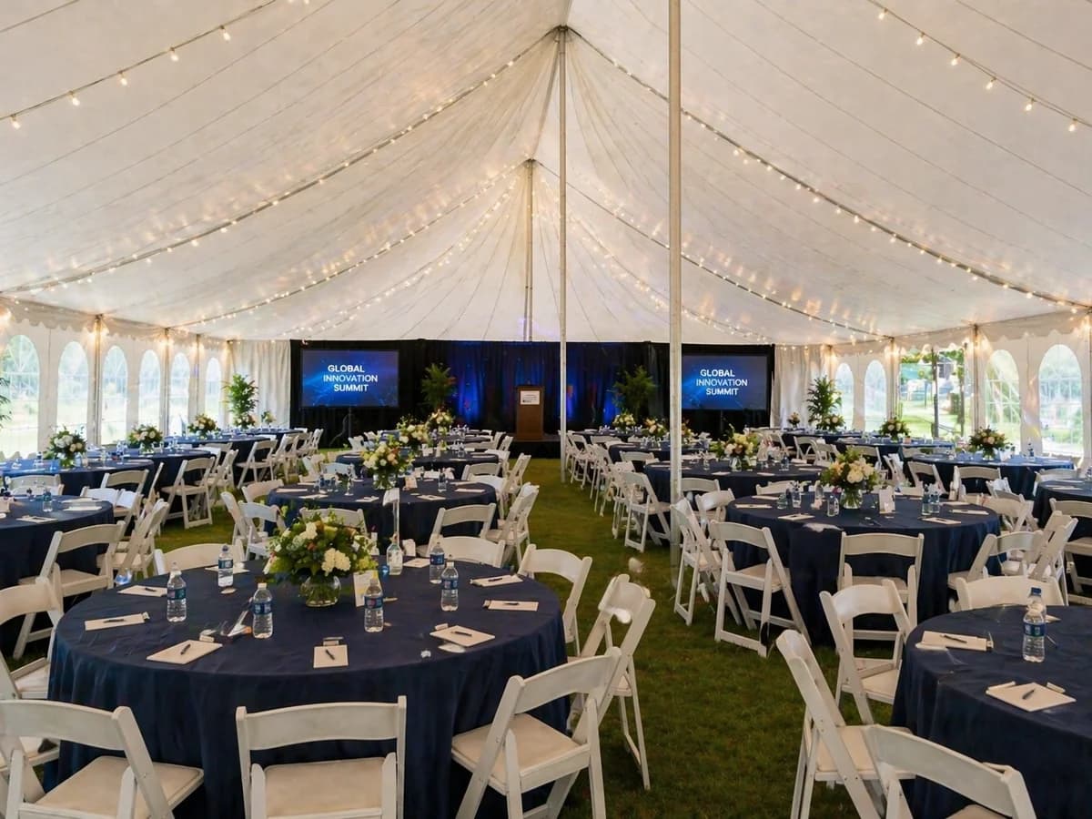 Outdoor event tent and equipment setup at a Chicagoland venue